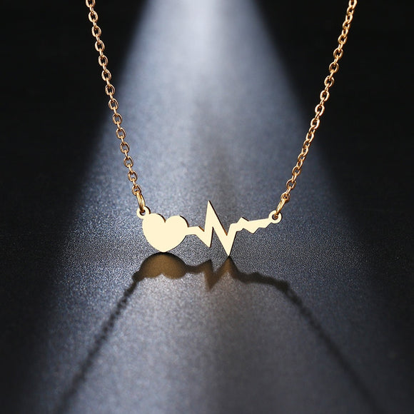 Stainless Steel Love Electrocardiogram Necklace For Women Gold And Silver Color