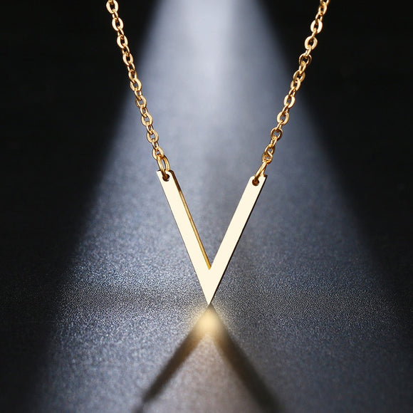 Stainless Steel Simple V Necklace For Women Gold And Silver Color
