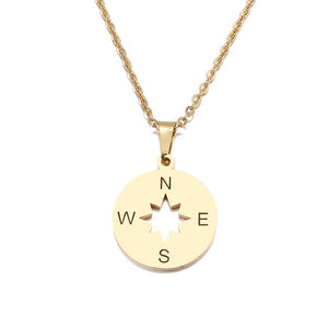 Stainless Steel Tiny Round Compass Necklace For Women Gold And Silver Color