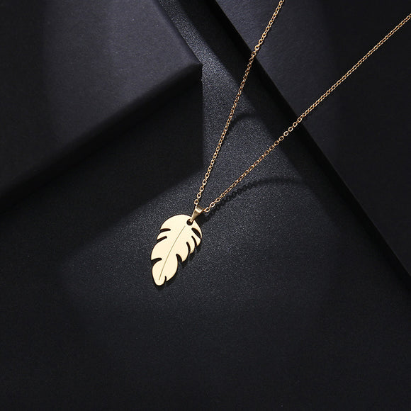 Stainless Steel Feather Necklace For Women Man  Gold And Silver Color