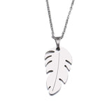 Stainless Steel Feather Necklace For Women Man  Gold And Silver Color