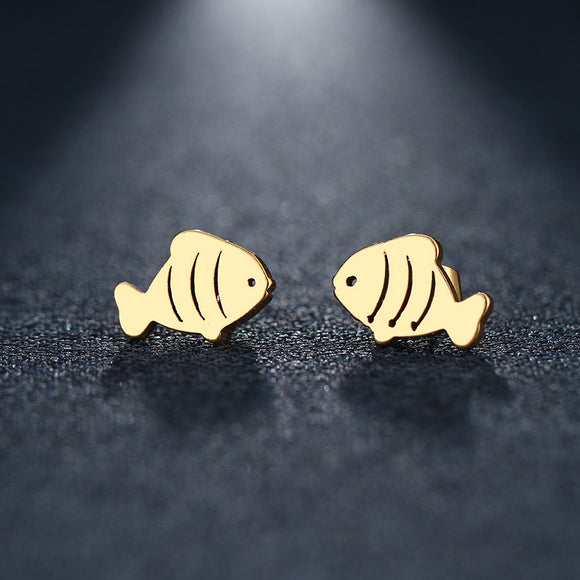 Stainless Steel  Earring Fish Gold And Silver Color