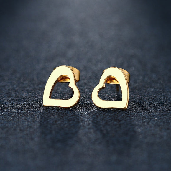 Stainless Steel Earring Askew Heart Gold And Silver Color