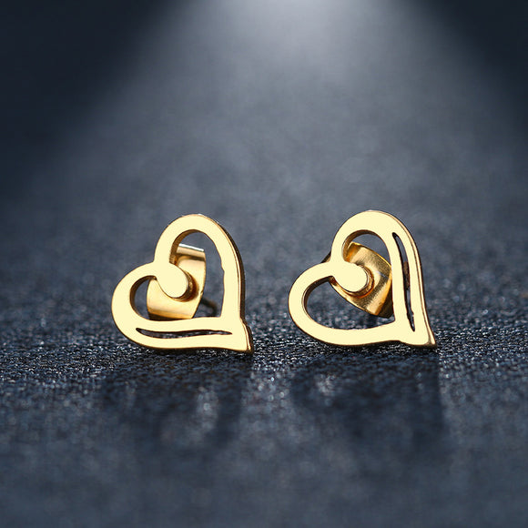 Stainless Steel Earring Heart Gold And Silver Color