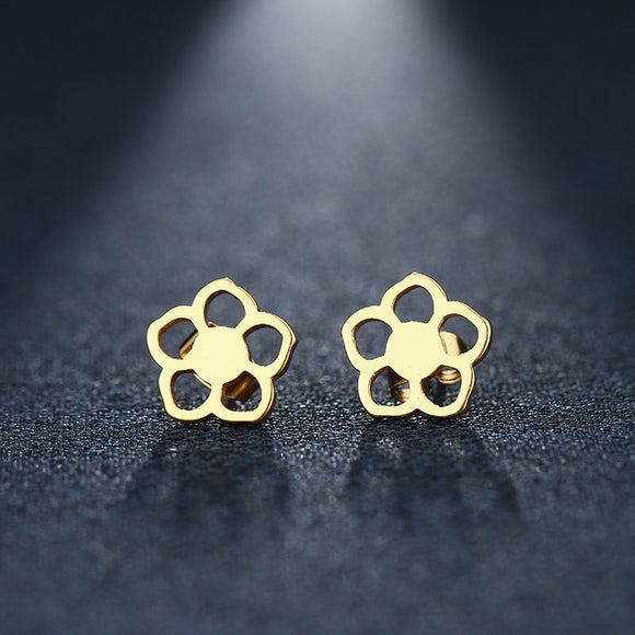 Stainless Steel  Earring Flower Gold And Silver Color
