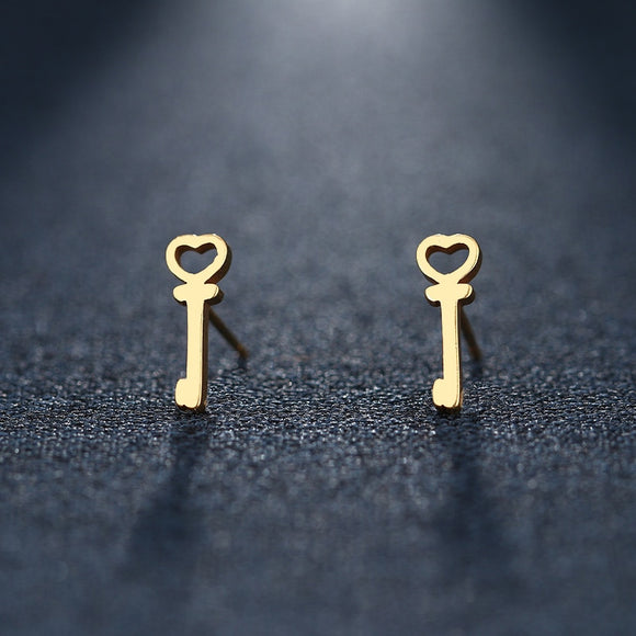 Stainless Steel Earring Key Gold And Silver Color